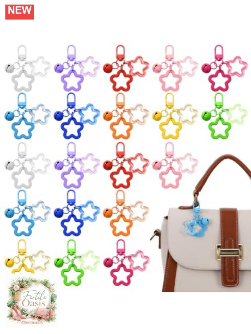 20 Pcs Acrylic Star Keychain with Bell, Bag Charm Party Favors